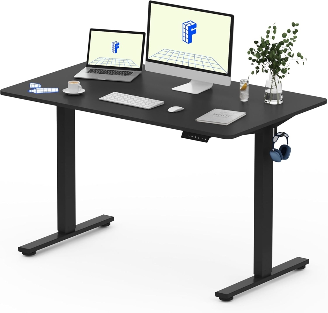 Flexispot EG1 Höhenverstellbarer Schreibtisch Elektrisch 2-Fach-Teleskop mit Tischplatte (D-Schwarz, Schwarz Gestell, 120x60 cm) Bild 1