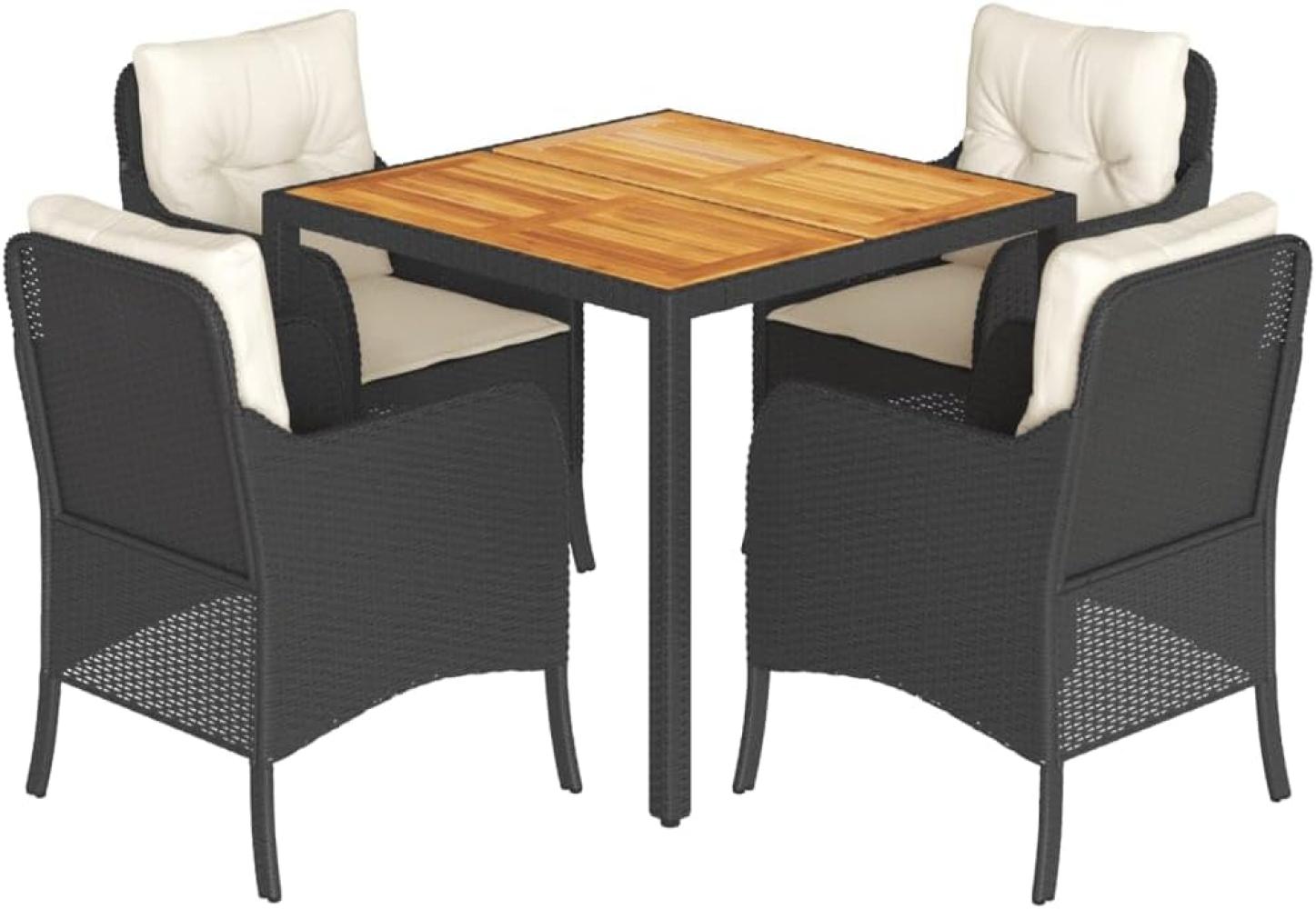 5-tlg. Garten-Essgruppe mit Kissen Schwarz Poly Rattan Bild 1