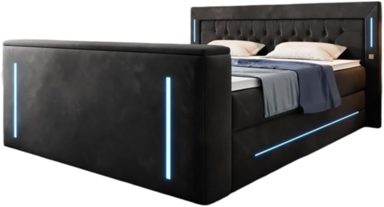 Designermöbel 'Divalo' Boxspringbett mit TV Lift und RGB-Beleuchtung, Stauraum, Federkernmatratze H3, Samt schwarz, 180x200 cm Bild 1