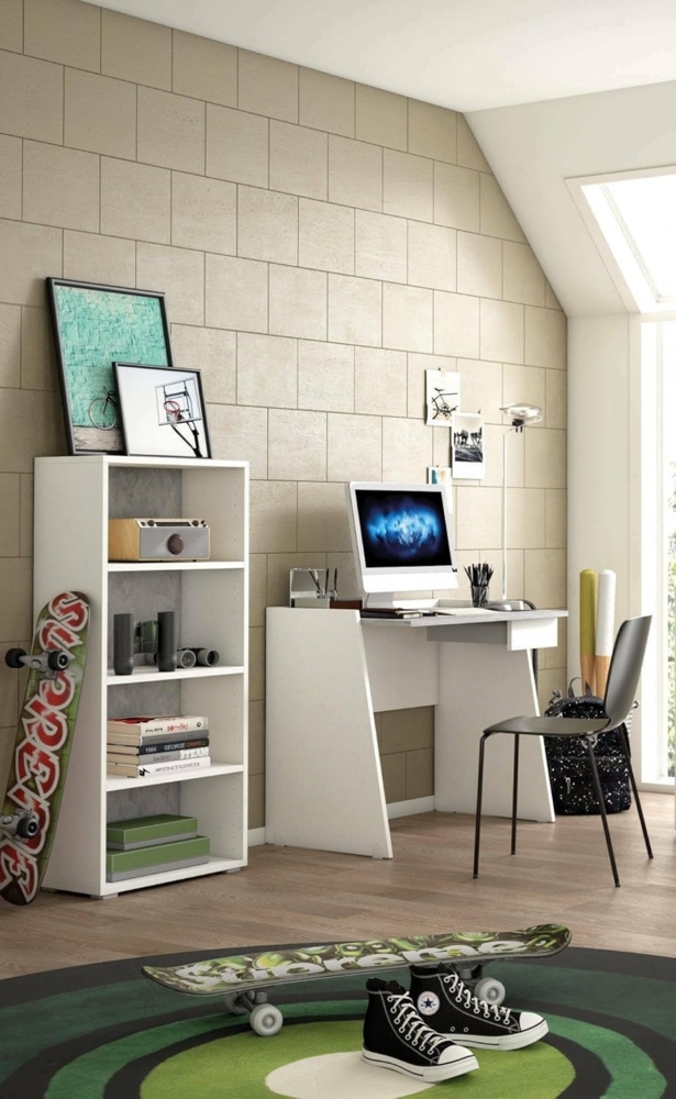 Dmora - Bücherregal Giacinto, Bibliothek mit 3 verstellbaren Regalen, Bücherregal, Wandschrank mit Regalen, 100 % Made in Italy, 60 x 30 x 130 cm, Weiß und Zement Bild 1