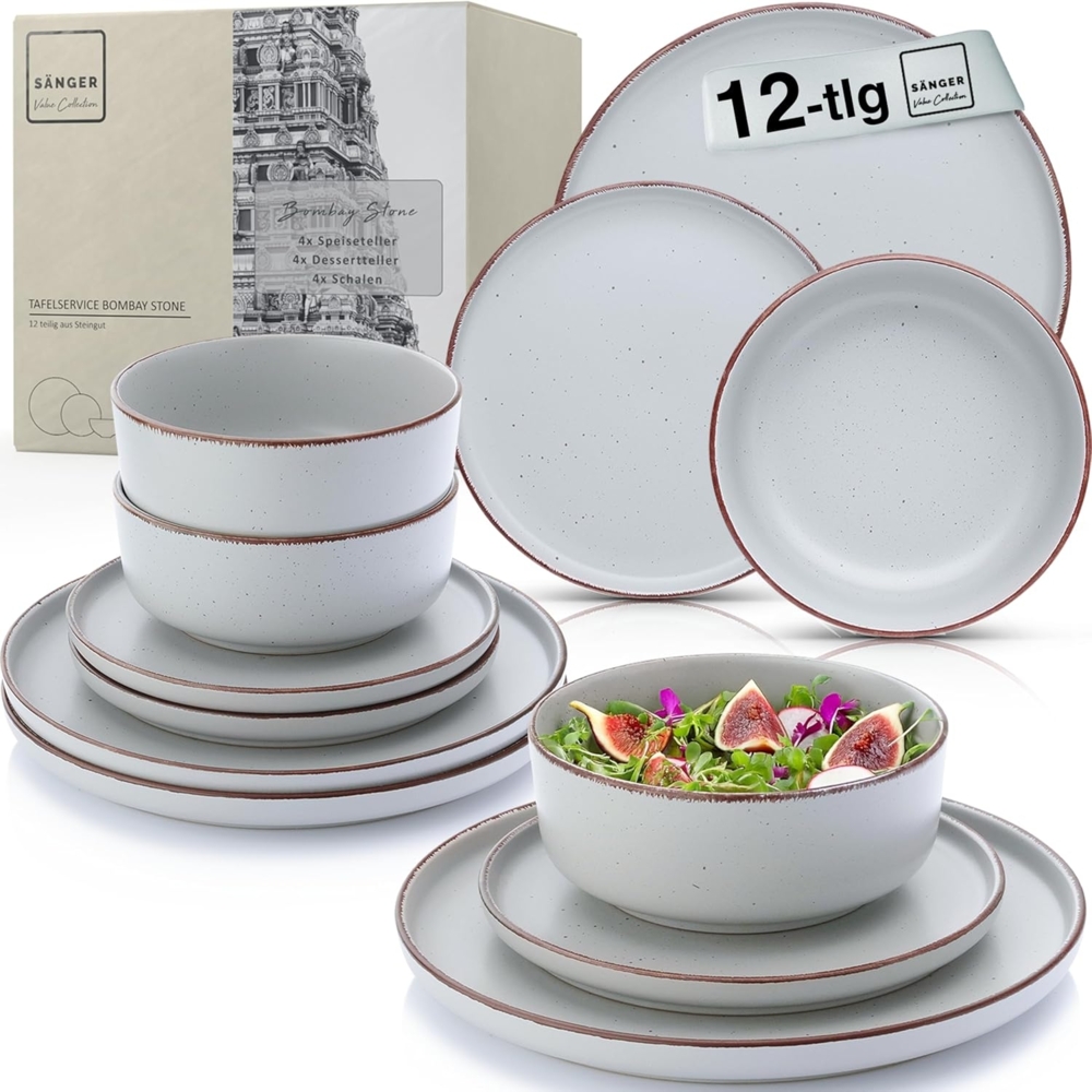 SÄNGER Steingut Geschirrset Bombay Stone 12 teilig für 4 Personen Bild 1