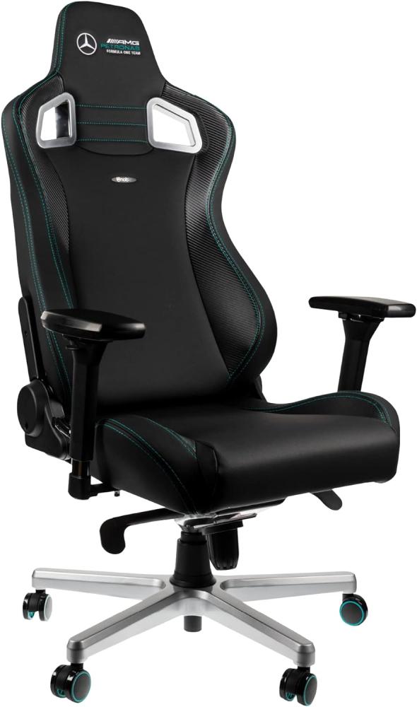 noblechairs Epic Gaming Chair, Bürostuhl Ergonomisch, Schreibtisch Stuhl, Gaming Stuhl, PU Leder Hybrid Bezug, Belastbarkeit 120, Mercedes AMG Petronas, Formula One Team 2021 Edition Bild 1