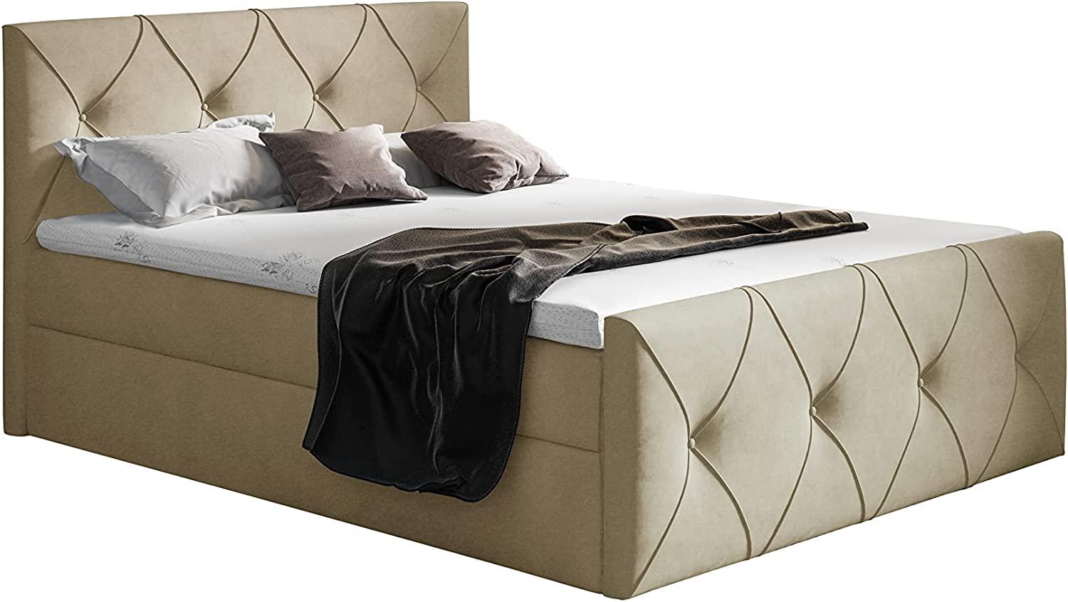 99rooms Arian Lux Boxspringbett Velours 160 x 200 cm Creme Bild 1