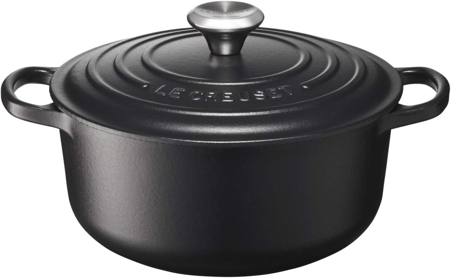 Le Creuset Signature Gusseisen-Bräter mit Deckel, Für alle Herdarten und Induktion geeignet, Rund, Schwarz, 20,0 cm, 2.4 Bild 1