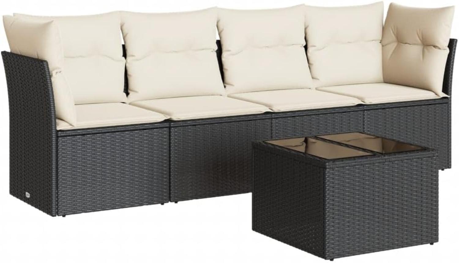 vidaXL 5-tlg. Garten-Sofagarnitur mit Kissen Schwarz Poly Rattan 3217236 Bild 1