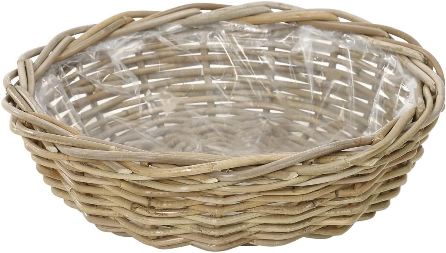 Dehner Rattan Pflanzschale, Ø 41 cm, Höhe 12 cm, Rattangeflecht, grau/braun Bild 1