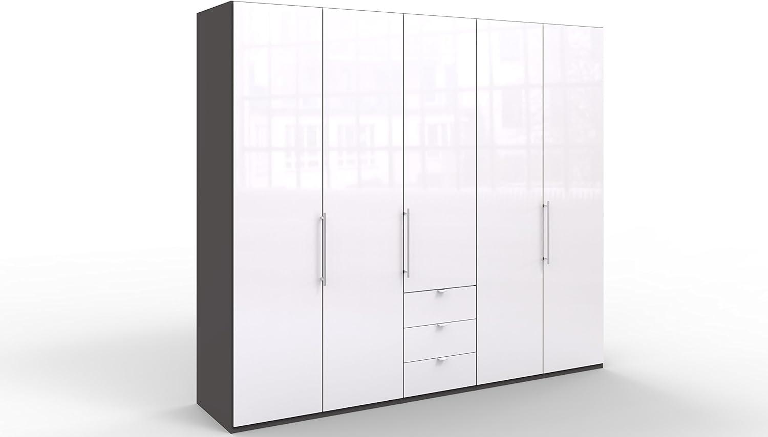 WIEMANN Loft Kleiderschrank, Schlafzimmerschrank, Gleittürenschrank, Drehtürenschrank, mit Schubladen, Glas weiß, Havanna, B/H/T 250 x 216 x 58 cm Bild 1