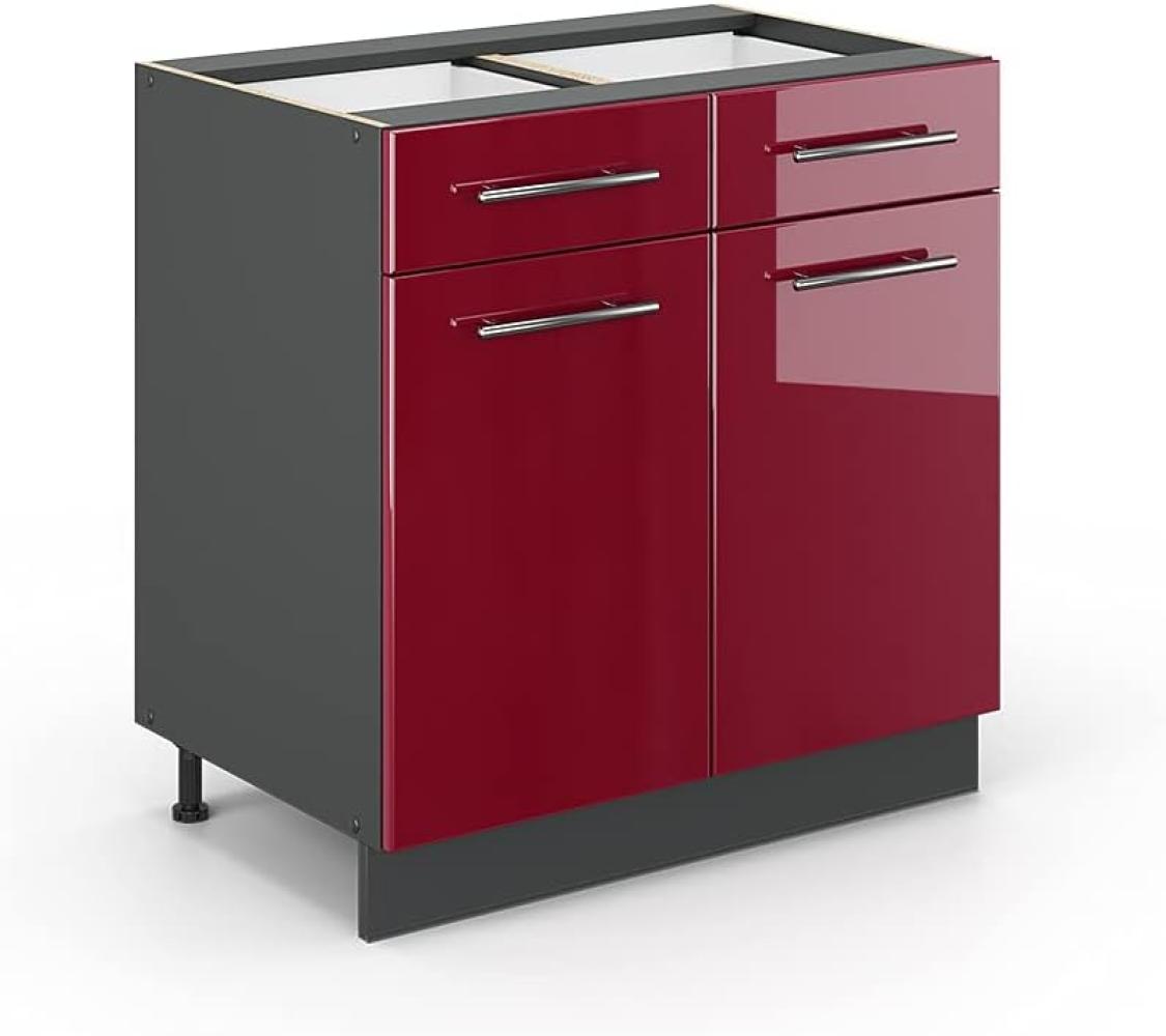 Vicco Küchenunterschrank Fame-Line, Bordeaux Hochglanz/Anthrazit, 80 cm, AP Marmor Bild 1