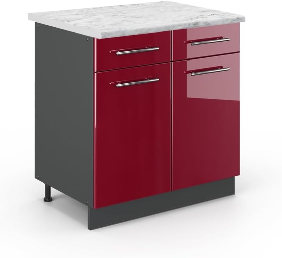 Vicco Küchenunterschrank Fame-Line, Bordeaux Hochglanz/Anthrazit, 80 cm, AP Marmor Bild 1