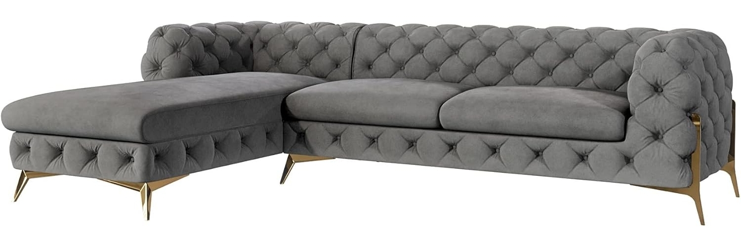 S-Style Möbel Ecksofa mit Ottomane Chesterfield Ashley mit Goldene Metall Füßen, Ottomane links oder rechts bestellbar, mit Wellenfederung Bild 1