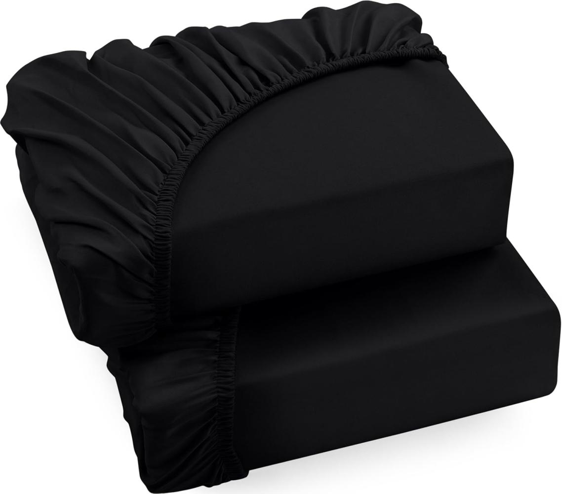 Utopia Bedding - 2er Set Spannbettlaken 140x200cm - Schwarz - Gebürstete Mikrofaser Spannbetttuch - 35 cm Tiefe Tasche Bild 1