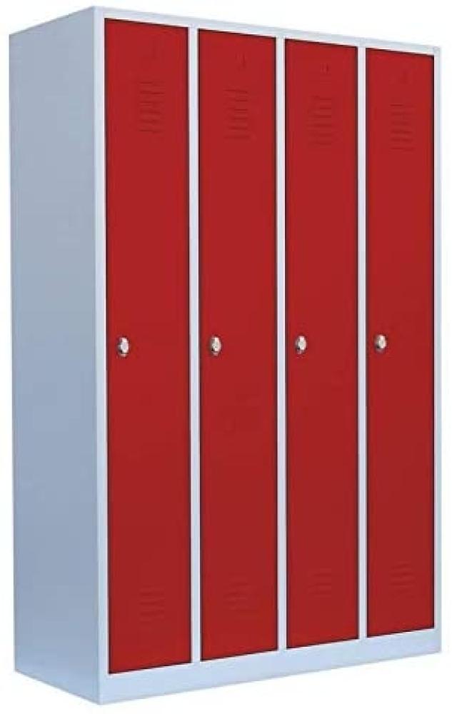 Spind Garderobenschrank Stahlschrank Metallschrank Kleiderspind 180x117x50cm Lichtgrau/Rot 4 Abteile Abteilbreite ca. 300 mm 510144 Bild 1