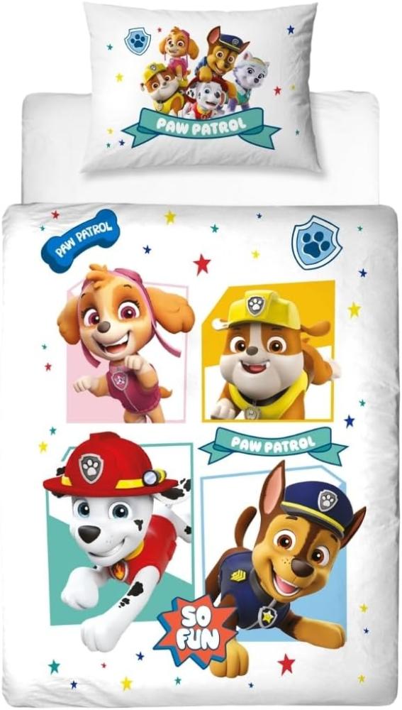 MTOnlinehandel Kinderbettwäsche Paw Patrol 100x135 + 40x60 cm, 100 % Baumwolle, Flanell / Biber, 2 teilig, Paw Patrol Bettwäsche für Kinder & Baby Bild 1