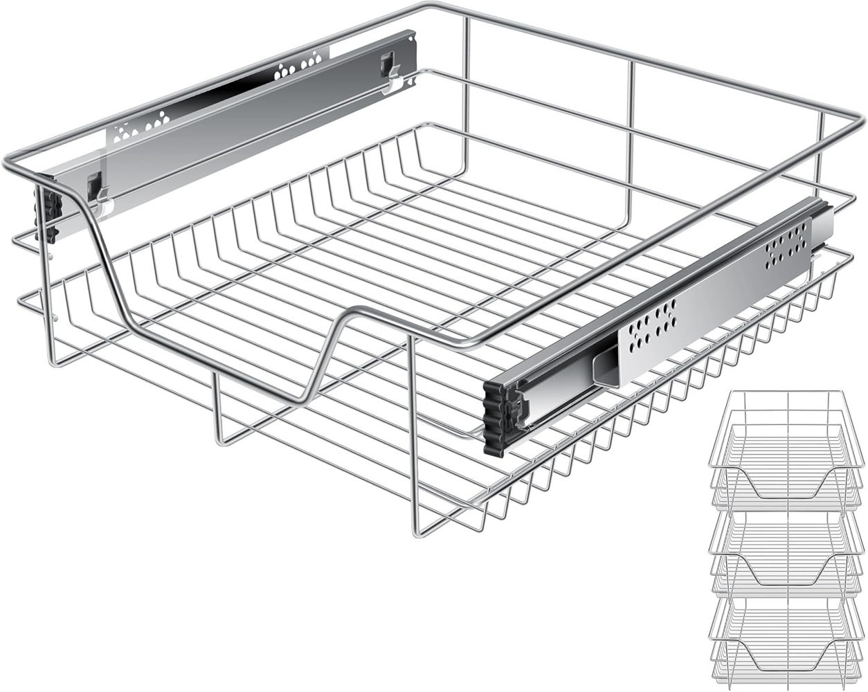 KESSER® Teleskopschublade ✓ Küchenschublade ✓ Küchenschrank ✓ Korbauszug ✓ Schrankauszug ✓ Vollauszug ✓ Schublade 3x 50cm - Silber Bild 1