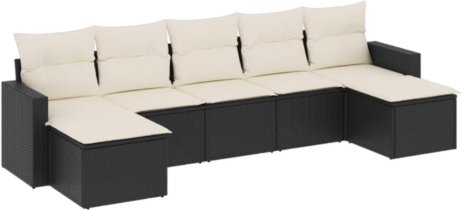 vidaXL 7-tlg. Garten-Sofagarnitur mit Kissen Schwarz Poly Rattan 3251673 Bild 1