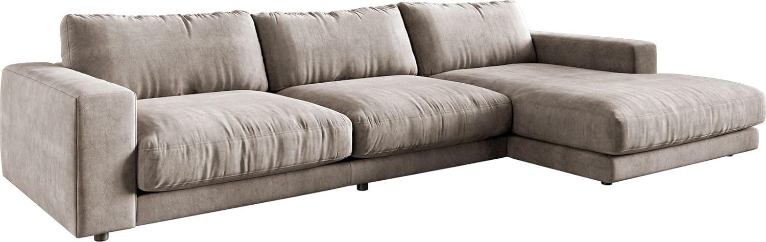 Ecksofa Cubico 350x190 cm Samt Silbergrau Recamiere rechts Bild 1