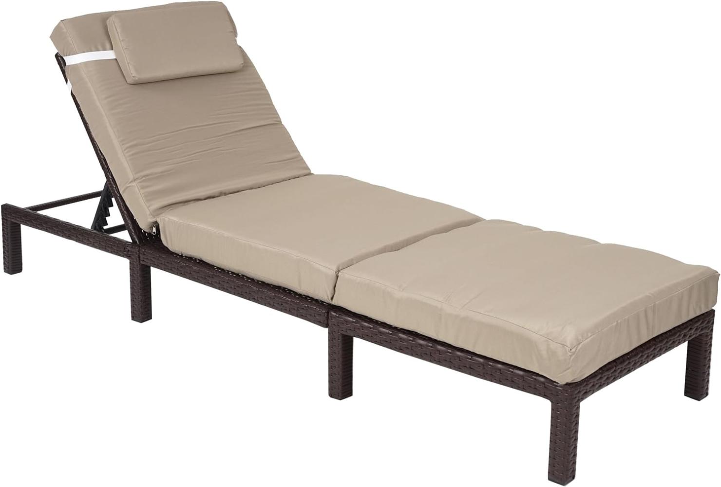 Poly-Rattan Sonnenliege HWC-A51, Relaxliege Gartenliege Liege ~ Premium braun, Kissen creme Bild 1