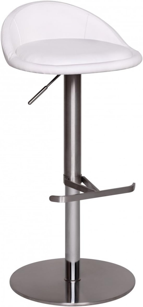 Barhocker WL1.282 Weiß Edelstahl höhenverstellbare Sitzhöhe 54-79 cm, Design Barstuhl mit Rückenlehne, Bistrohocker Barsitz Gepolstert, Thekenhocker 360° Drehbar, Tresenstuhl Modern Bild 1