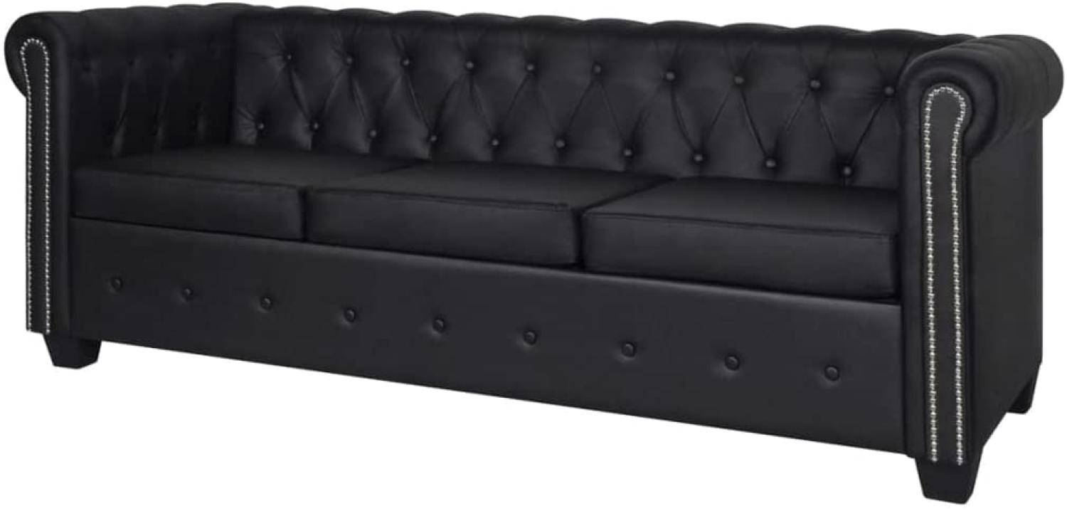 vidaXL Chesterfield Sofa 3-Sitzer Kunstleder Schwarz Bild 1