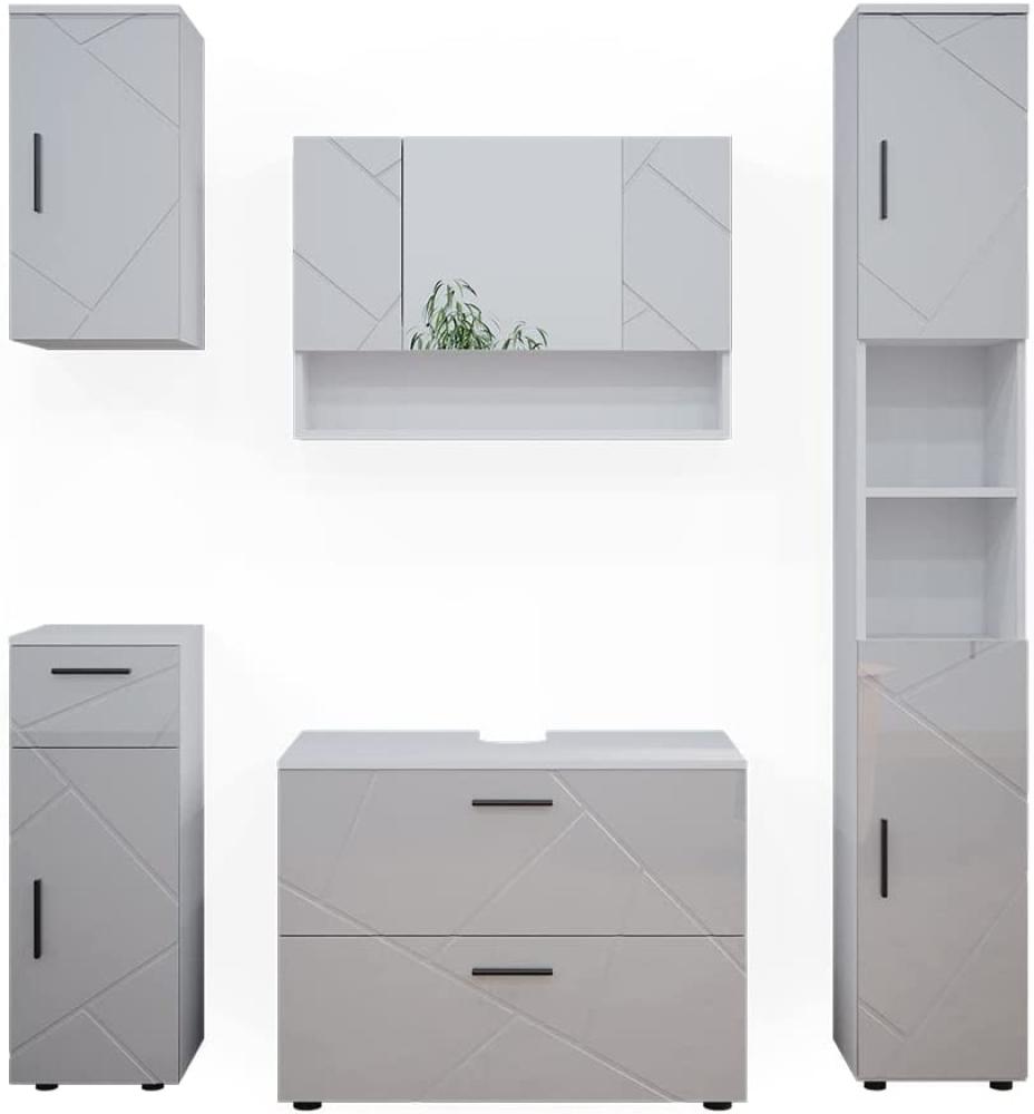 Vicco Badmöbelset Irma Weiß Hochglanz modern 80 cm 30 cm Badezimmerschrank Badschrank Badezimmermöbel Waschtischunterschrank Spiegelschrank Hochschrank Midischrank Hängeschrank Tür Schublade Bild 1