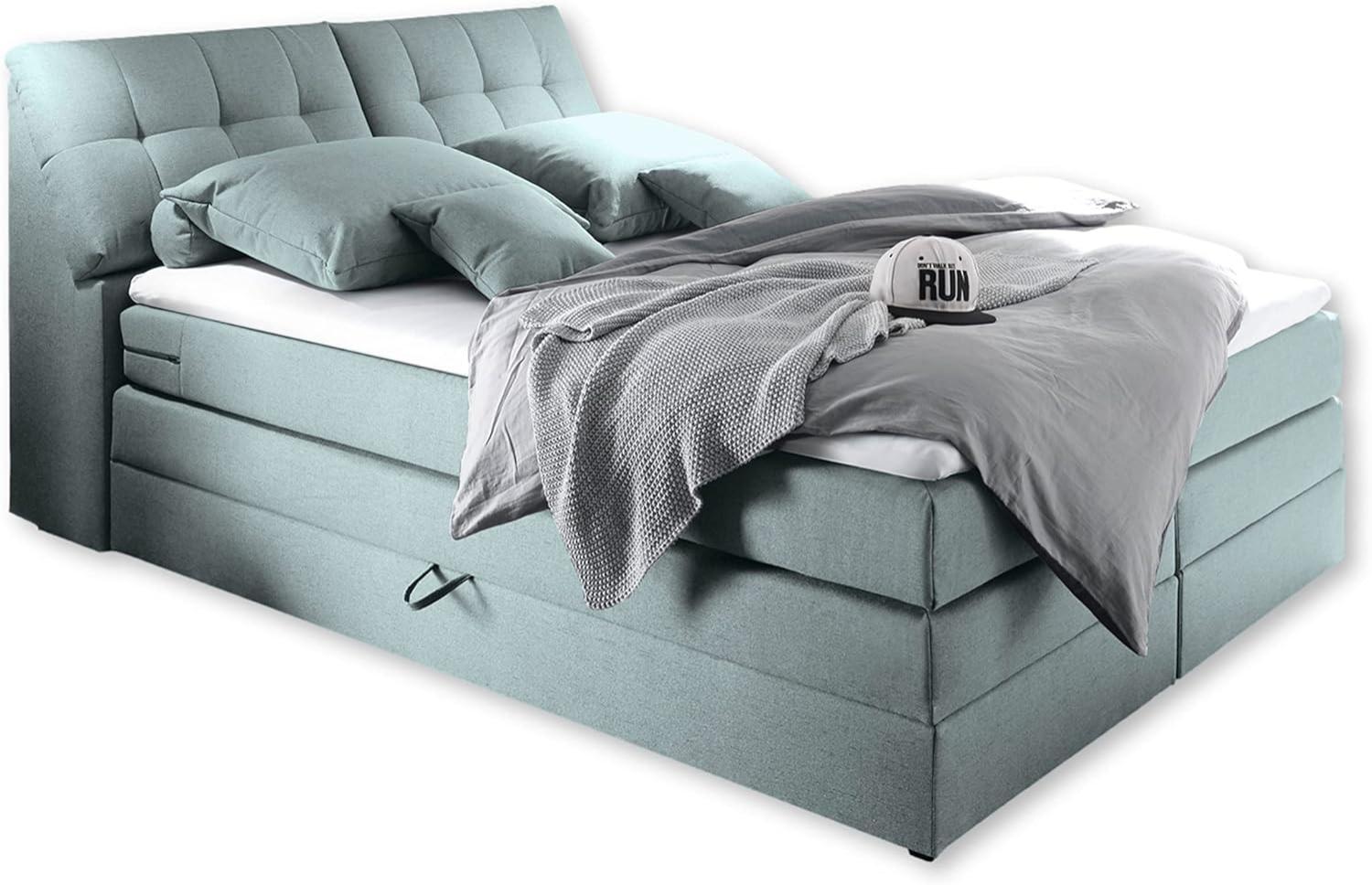Stella Trading SPACE 2 Boxspringbett 180x200 mit Bettkasten, Aqua - Bequemes Doppelbett mit Federkern Matratze & Komfortschaum Topper - 189 x 106 x 237 (B/H/T) Bild 1