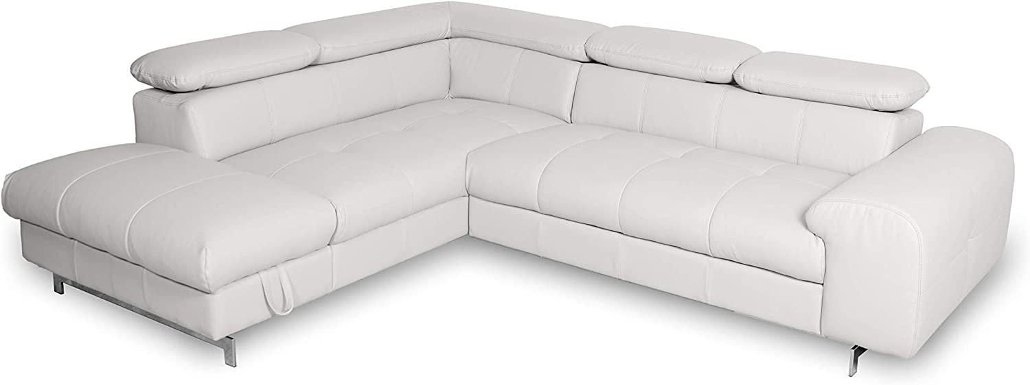 Mivano Ecksofa Chef / L-Sofa mit Schlaffunktion, Bettkasten und verstellbaren Kopfstützen in Lederoptik / 262 x 72 x 206 / Kunstleder Weiß Bild 1