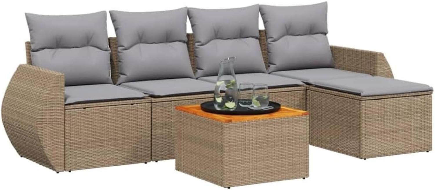 vidaXL 6-tlg. Garten-Sofagarnitur mit Kissen Beige Poly Rattan 3257312 Bild 1