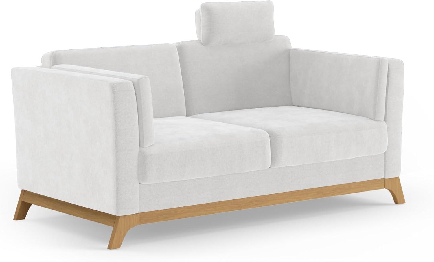 Cavadore 2,5er-Sofa Vida / 2,5-Sitzer Couch im trendigen Design mit massivem Holzrahmen in Eiche, Kopfstütze mit Kuschelkissen / 183 x 84 x 93 / Mikrofaser, Weiß Bild 1