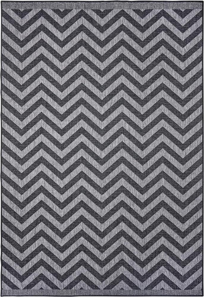 NORTHRUGS In- und Outdoor Teppich Palma 240x340cm - Wendeteppich Wetterfest Modernes Design Zick-Zack Muster Teppich für Balkon Garten Wintergarten Wohnzimmerteppich Wasserfest in Night Silver Bild 1