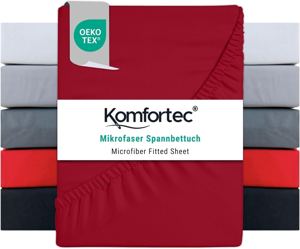 Komfortec Mikrofaser Spannbettlaken 180x200 cm – Weiches Spannbetttuch mit Rundumgummi – Fitted Sheet für Matratzen bis 30 cm – Rot – Oeko-Tex – Pflegeleicht & Hautfreundlich – 90g/m² Bild 1