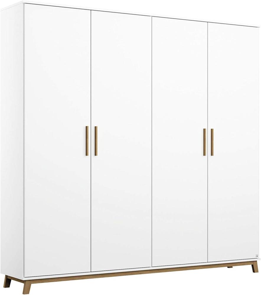 Rauch Möbel Carlsson Schrank Drehtürenschrank in Weiß, Griffe/Füße Eiche Massiv, 4-türig, inkl. Zubehörpaket Basic 1 Kleiderstange, 4 Einlegeböden, BxHxT 181x203x53 cm Bild 1