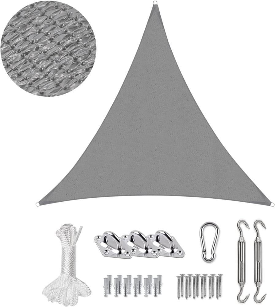 Sekey Sonnensegel Sonnenschutz Garten Balkon und Terrasse wetterbeständig HDPE mit Befestigungsset, 3. 6 x 3. 6 x 3. 6m, Hellgrau Bild 1