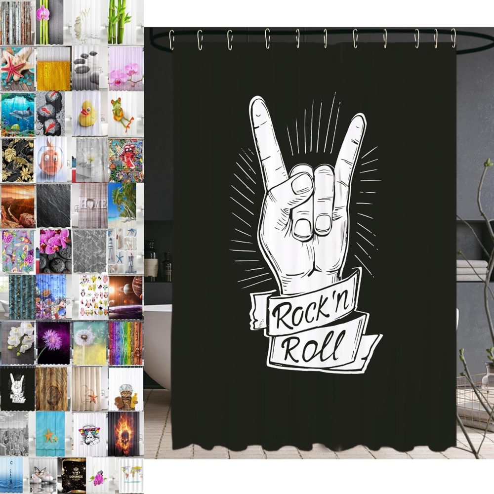 Sanilo Duschvorhang Rock ’n’ Roll 180 x 200 cm, 100% wasserdicht, Anti-Schimmel-Effekt, hochwertige Qualität Bild 1