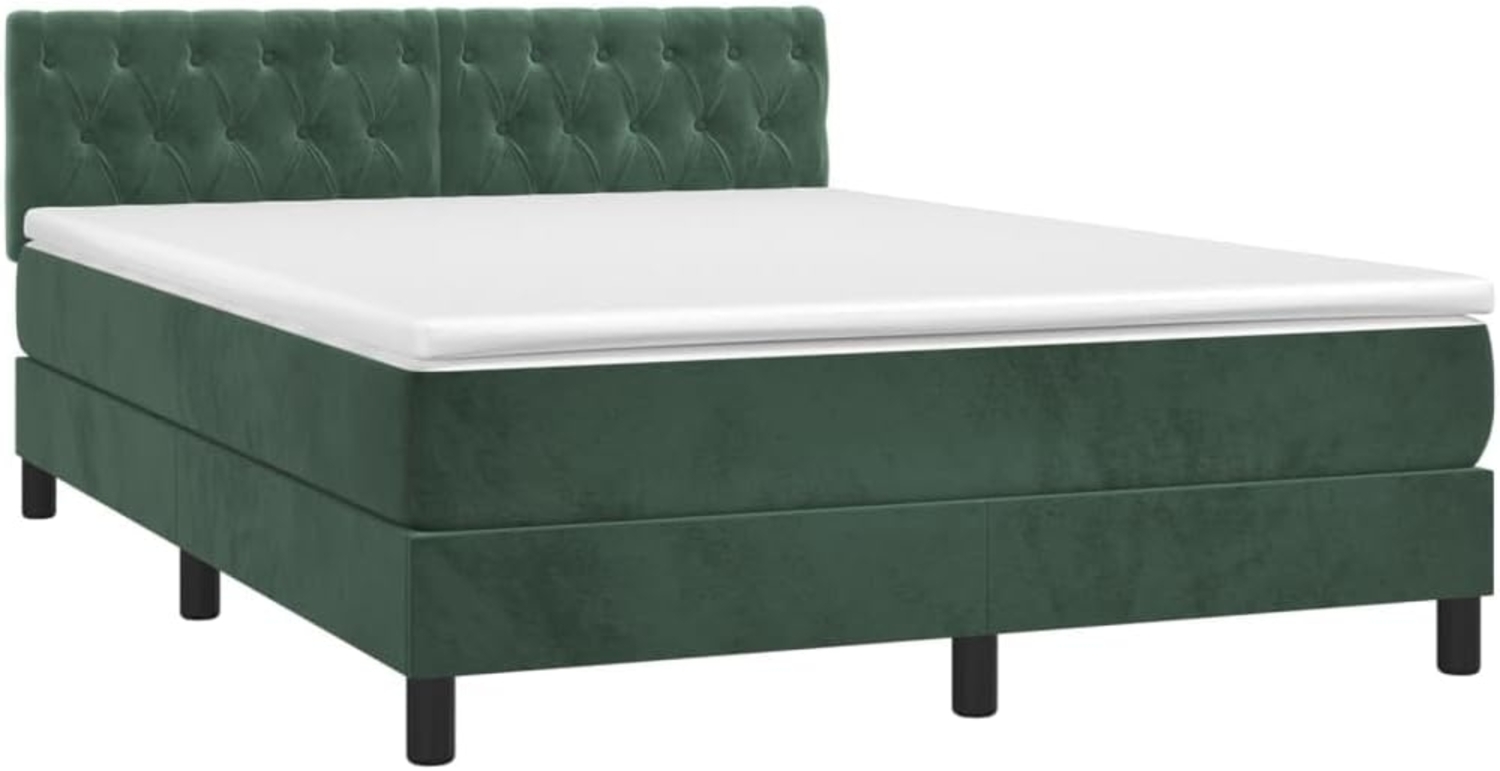 vidaXL Boxspringbett mit Matratze Dunkelgrün 140x190 cm Samt 3141482 Bild 1