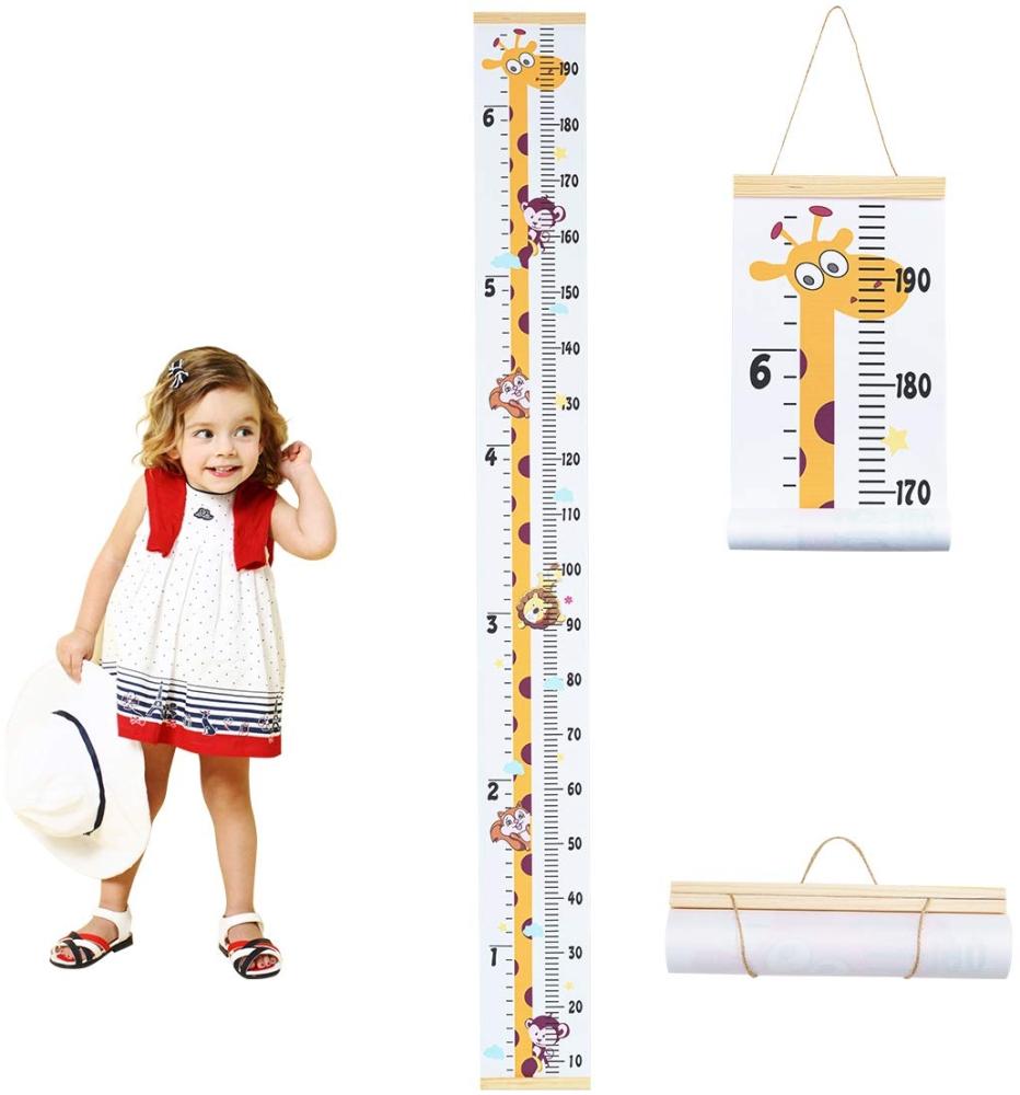 Surplex Messlatte Kinder Wachstum Messlatte Aufrollbare Wandbehang Höhenmesser Abnehmbare Leinwand Messleite Lineal für Baby Kinderzimmer Schlafzimmer Wanddekoration Outivity Holz Giraffe Bild 1