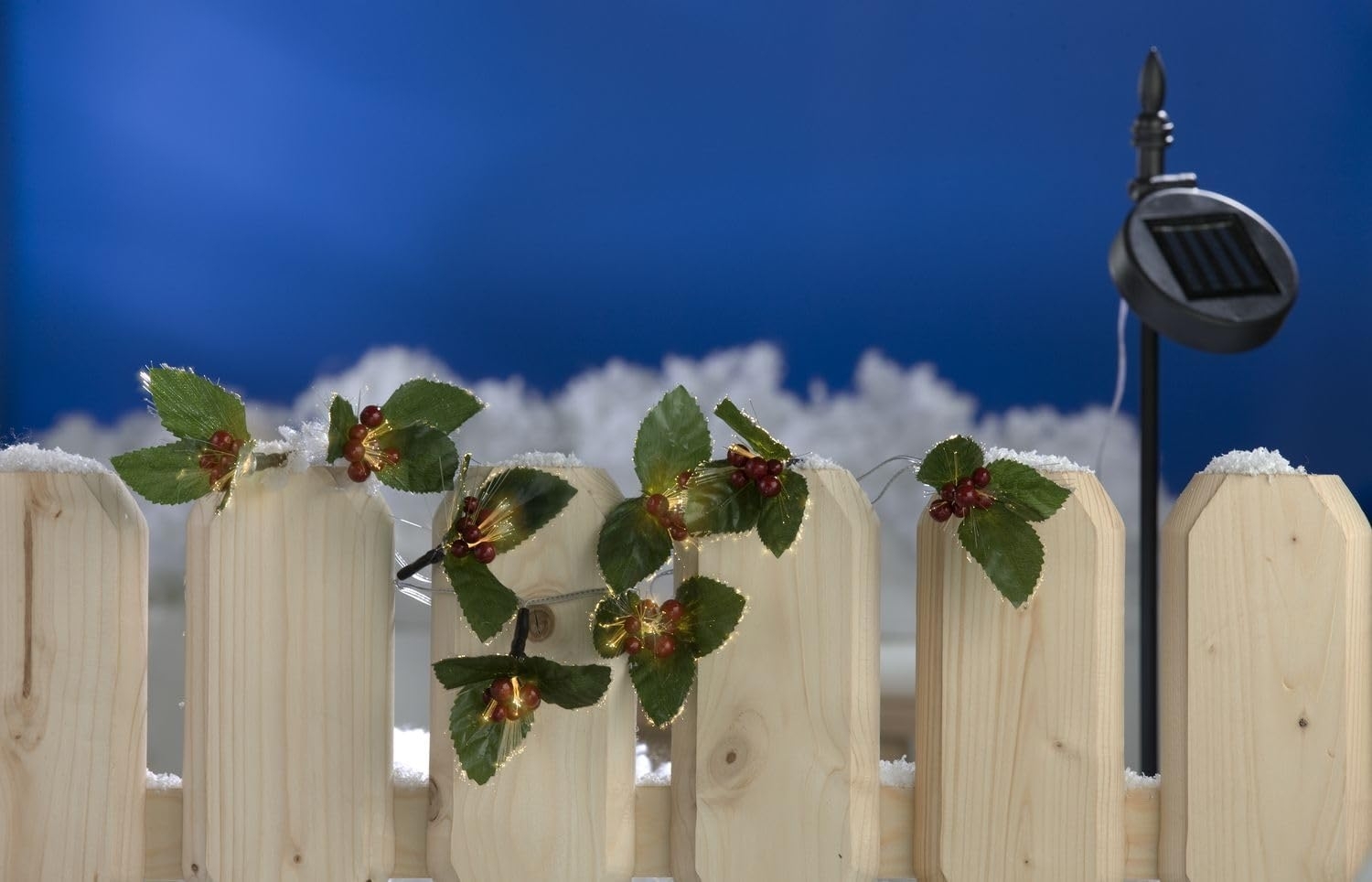 LED Solar-Lichterkette Ilex Stechpalme Girlande Weihnachtsdeko Balkondeko Bild 1