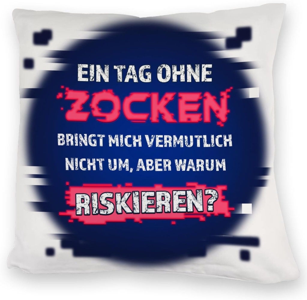 speecheese Dekokissen Zocker Kuschelkissen mit Spruch Ein Tag ohne Zocken Bild 1