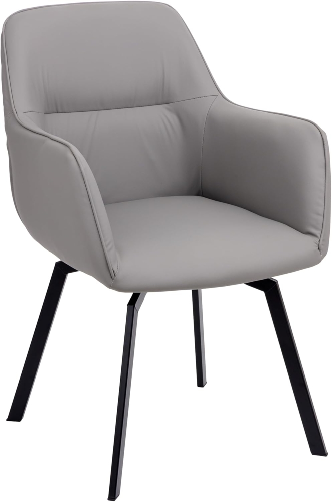 Baroni Home Moderner Drehsessel mit Armlehnen und Bezug aus Kunstleder und Beinen aus schwarzem Stahl, Sitzfläche für Wohnzimmer, Schlafzimmer, Leseecke, Grau, 55 x 85 x 47 cm Bild 1
