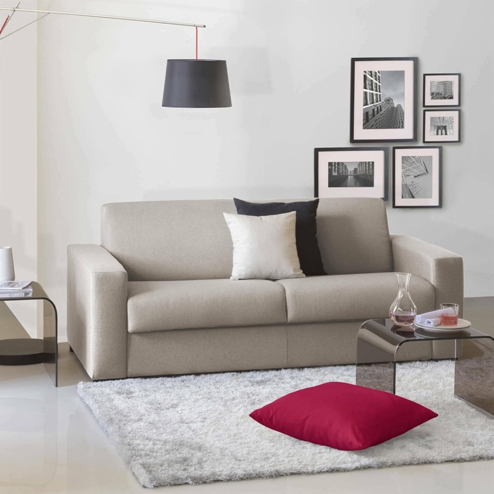 Talamo Italia Elisabetta 2-Sitzer Sofa Wohnzimmer Made in Italy, Drehöffnung mit Matratze und Lattenrost inklusive, aus gepolstertem Stoff, mit Armlehnen, 180 x 95 x 90 cm, Farbe Taupe Bild 1