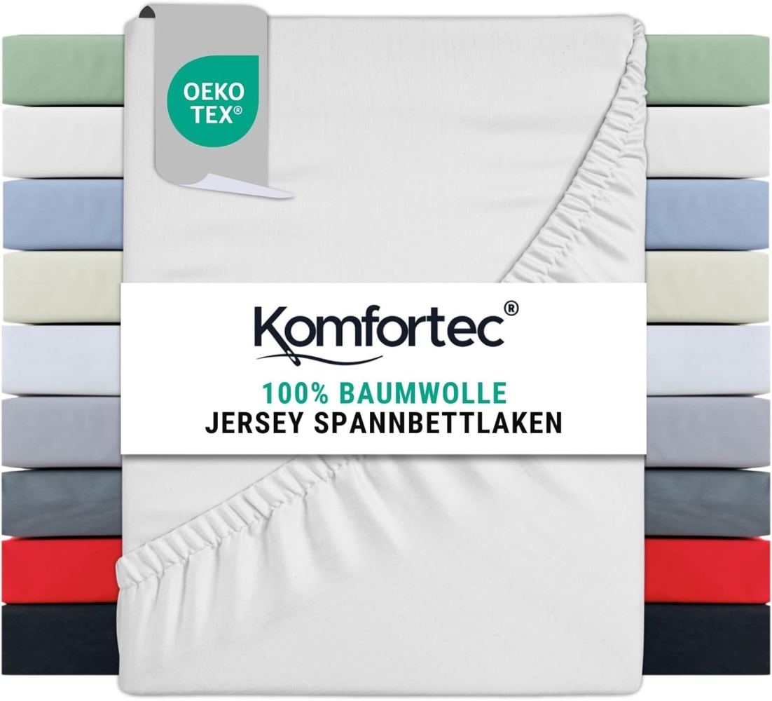 Komfortec Jersey Spannbettlaken 200x200 cm, 100% Baumwolle, Weiß Bild 1