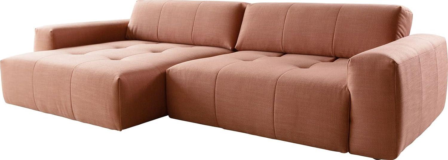 Ecksofa Lazaro 300x160 cm Flachgewebe Orange Ottomane links mit Sitztiefenverstellung Bild 1