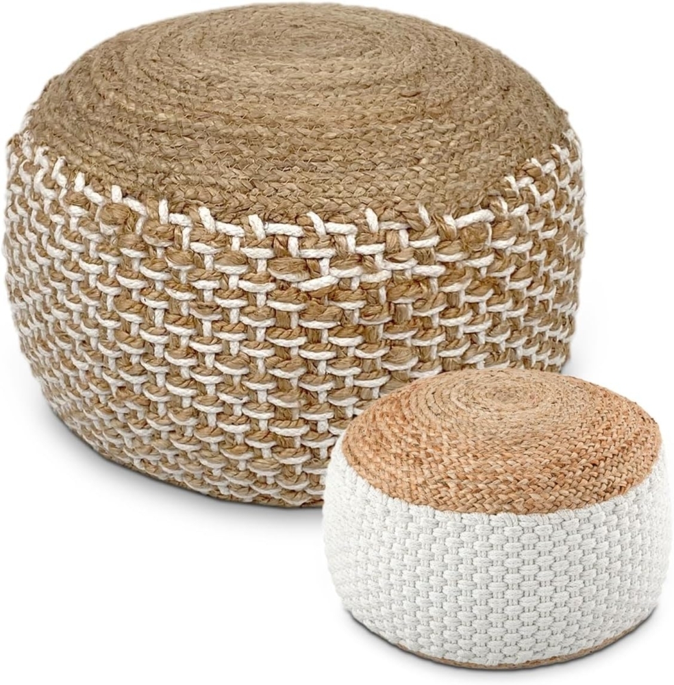 Amagohome Sitzhocker Sitzhocker natur/weiß Sitzpouf Jute rund 50 x H 35 cm Deko Hocker Bod Bild 1