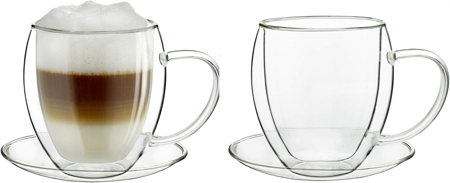 Creano Teeglas Creano 2er-Set Thermotasse, Extra Große doppelwandige Gläser mit Unter, Borosilikatglas, 2 Tassen mit Untertassen Bild 1