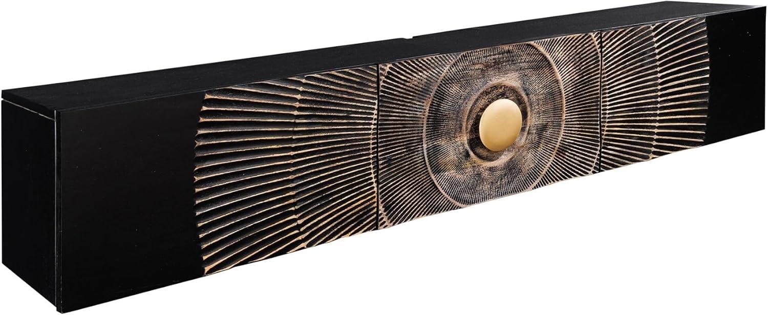 riess-ambiente Lowboard GOLDEN SUNSET 160cm schwarz / gold (Einzelartikel, 1 St), Massivholz · 3D Front · hängend · handmade · TV-Schrank · Design Bild 1