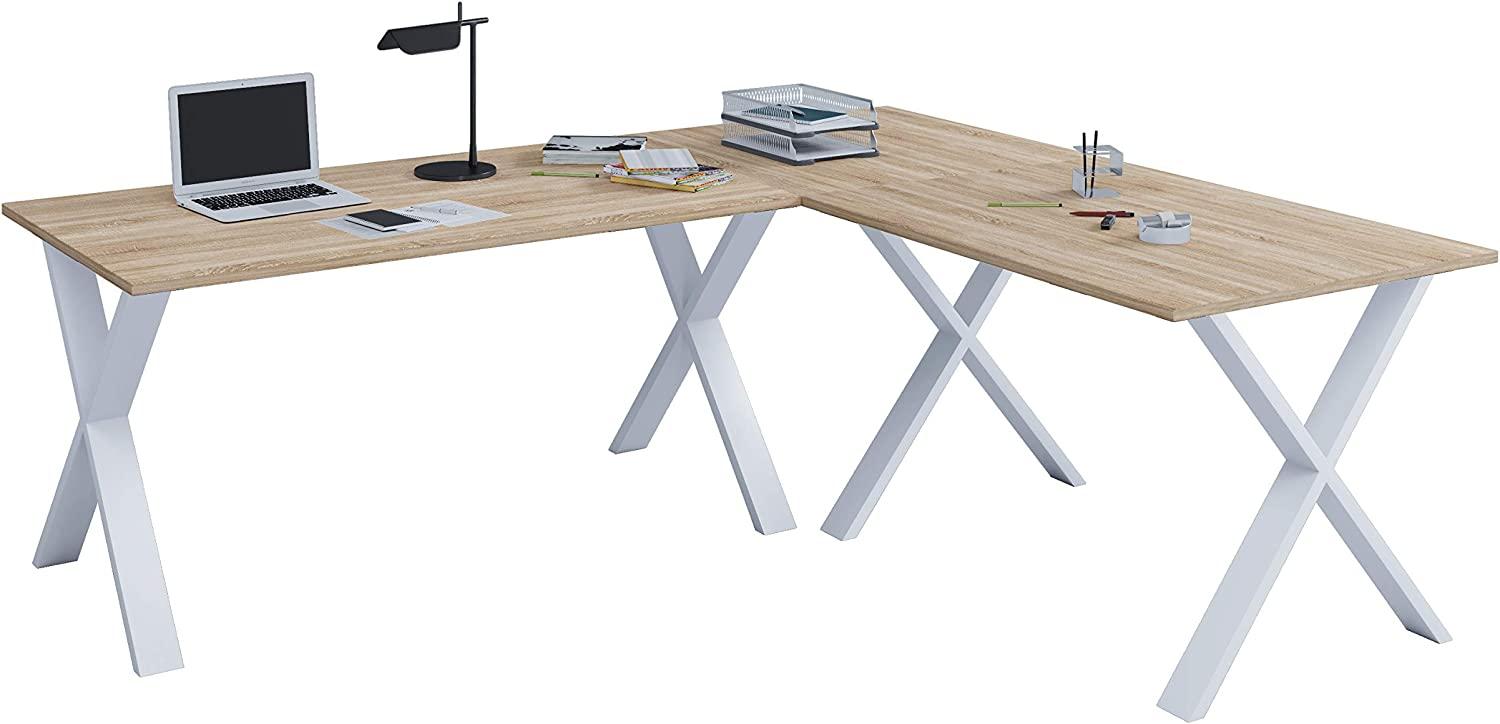 VCM Eck-Schreibtisch Lona 220 x 190 x 80 X-Füße Sonoma-Eiche/Weiß Bild 1