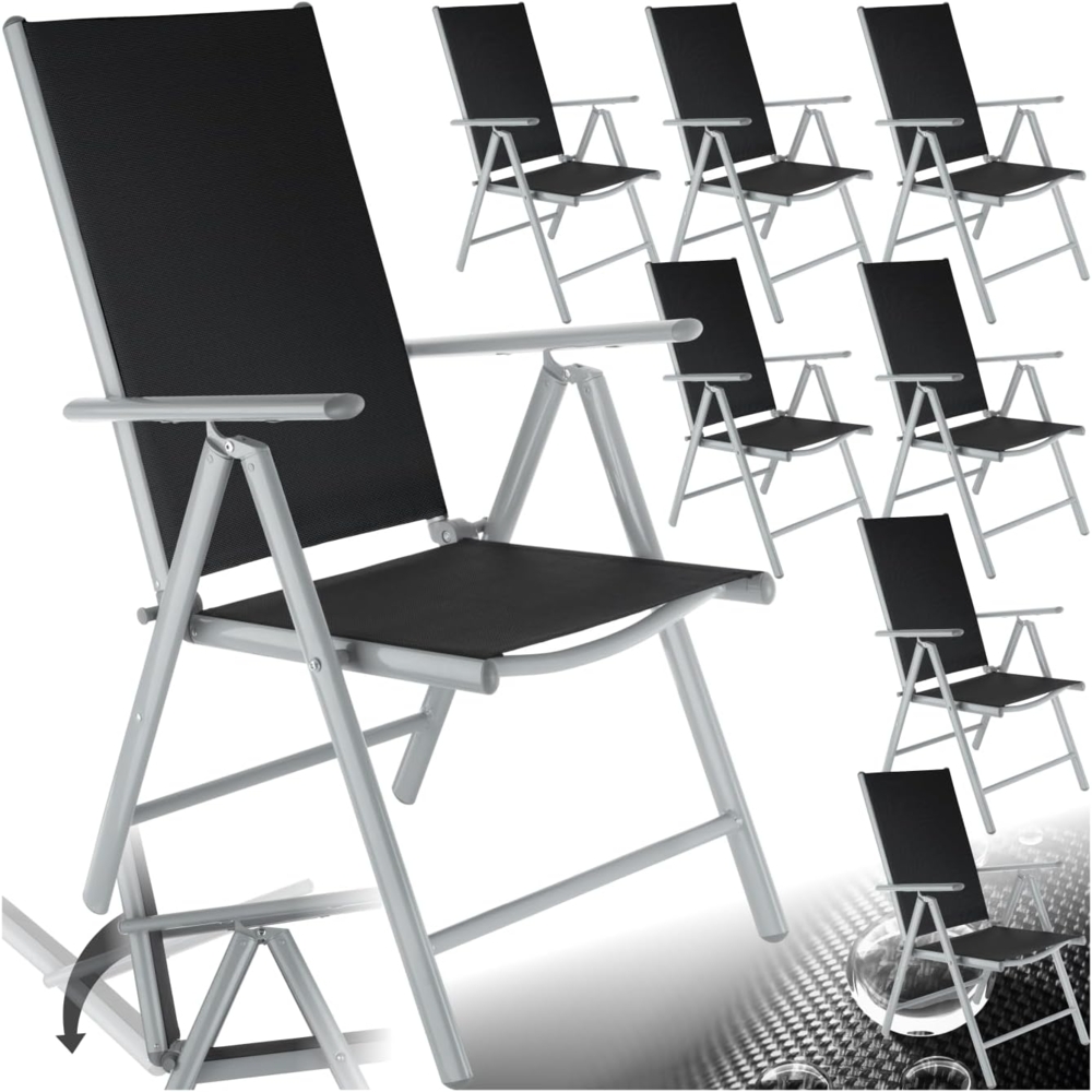 tectake® Aluminium Gartenstuhl 8er Set, Klappstuhl mit 7-Fach Verstellbarer Rückenlehne, wetterfest, Camping Stuhl mit Armlehnen, für Garten Terrasse Balkon, Gartenmöbel Set mit 8 Stühlen - Silber Bild 1