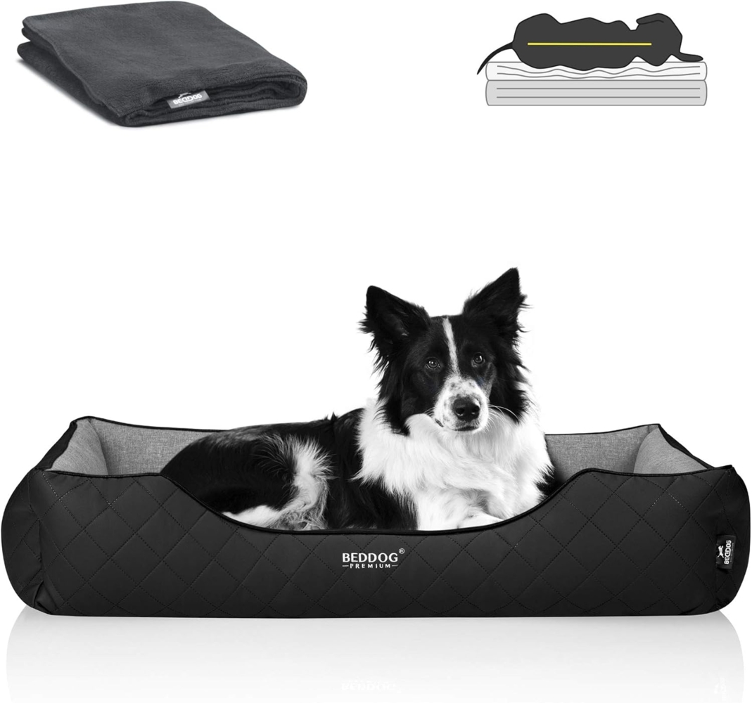 BedDog PREMIUM Orthopädisches Hundebett WUFFI, Memory Foam, mit abnehmbaren Bezug THE-ROCK (schwarz/grau), (XXL) ca. 110x75x25cm Bild 1