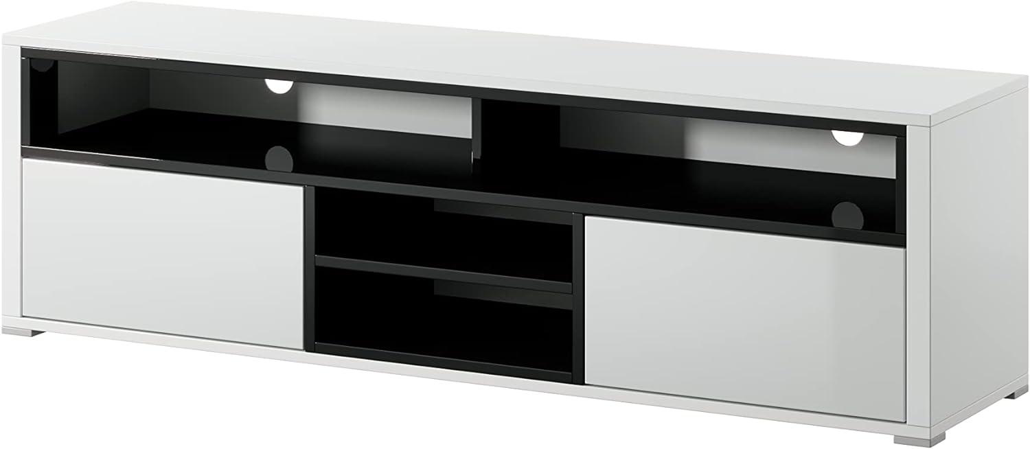 Selsey Mario – TV-Lowboard/TV-Schrank in Weiß/Schwarz mit Hochglanzfronten Stehend Modern 137cm Bild 1