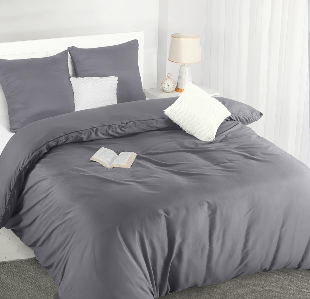 Utopia Bedding Bettwäsche Set - Mikrofaser Bettbezug 260x240 cm + 2 Kissenbezüge 65x65 cm - Grau Bild 1