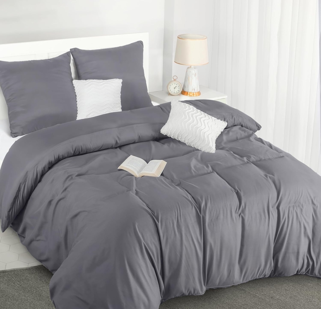 Utopia Bedding Bettwäsche Set - Mikrofaser Bettbezug 260x240 cm + 2 Kissenbezüge 65x65 cm - Grau Bild 1